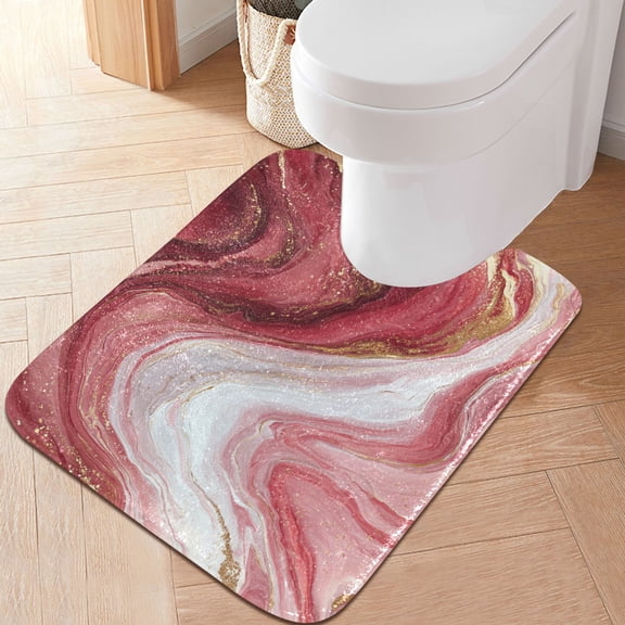 RMDQTR 20" × 24" U Shape Bathroom Rugs Plush Toilet Base Mat Soft Rugs Non Slip Absorbent Burgundy Marble Flow