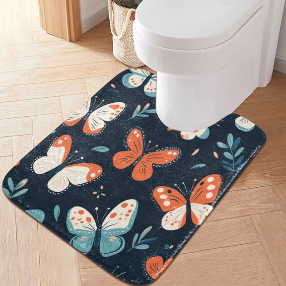 RMDQTR 20" × 24" U Shape Bathroom Rugs Plush Toilet Base Mat Soft Rugs Non Slip Absorbent Butterfiles