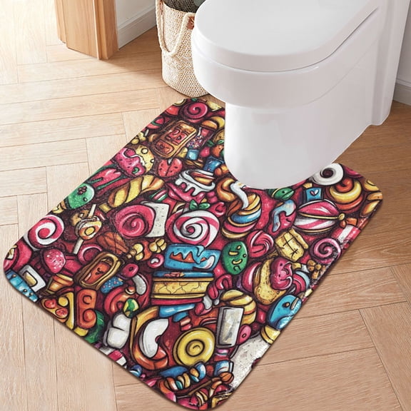 RMDQTR 20" × 24" U Shape Bathroom Rugs Plush Toilet Base Mat Soft Rugs Non Slip Absorbent Candy House