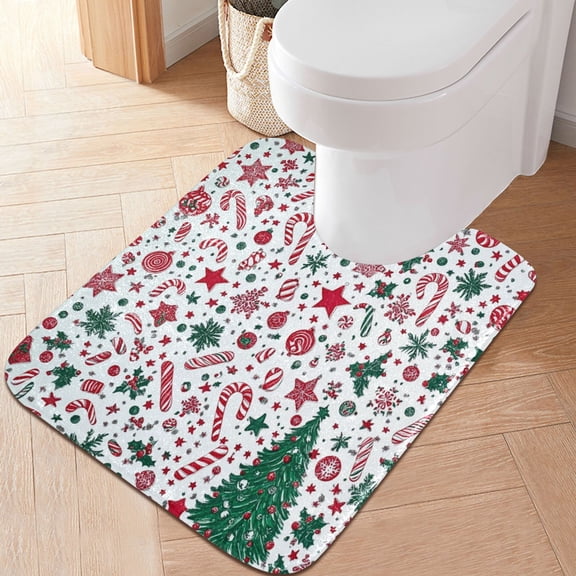 RMDQTR 20" × 24" U Shape Bathroom Rugs Plush Toilet Base Mat Soft Rugs Non Slip Absorbent Candy Trees