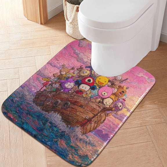 RMDQTR 20" × 24" U Shape Bathroom Rugs Plush Toilet Base Mat Soft Rugs Non Slip Absorbent Cartoon Characters Animals