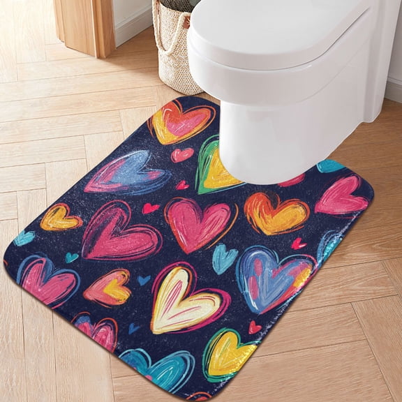 RMDQTR 20" × 24" U Shape Bathroom Rugs Plush Toilet Base Mat Soft Rugs Non Slip Absorbent Cartoon Colorful Hearts