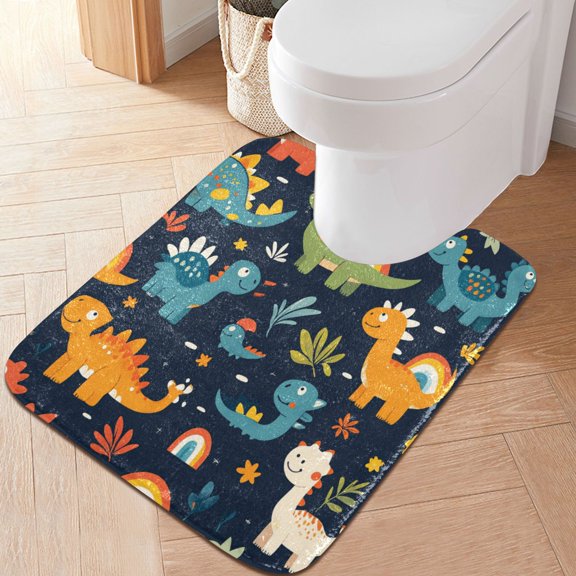 RMDQTR 20" × 24" U Shape Bathroom Rugs Plush Toilet Base Mat Soft Rugs Non Slip Absorbent Cartoon Dinasour Patterns