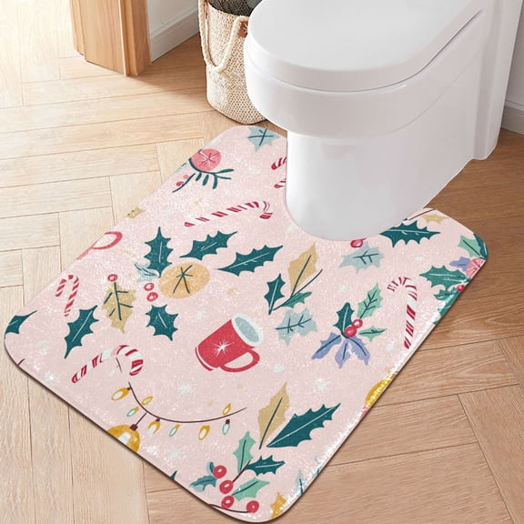 RMDQTR 20" × 24" U Shape Bathroom Rugs Plush Toilet Base Mat Soft Rugs Non Slip Absorbent Cartoon Pink Patterns