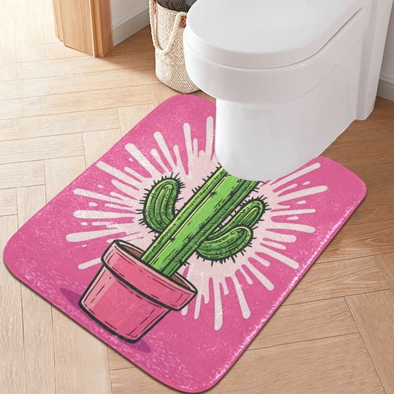 RMDQTR 20" × 24" U Shape Bathroom Rugs Plush Toilet Base Mat Soft Rugs Non Slip Absorbent Cartoon Potted Cactus