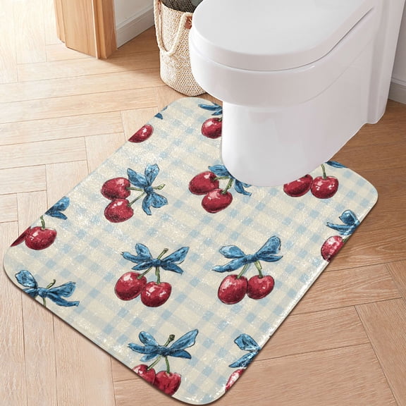RMDQTR 20" × 24" U Shape Bathroom Rugs Plush Toilet Base Mat Soft Rugs Non Slip Absorbent Cherries and Bows