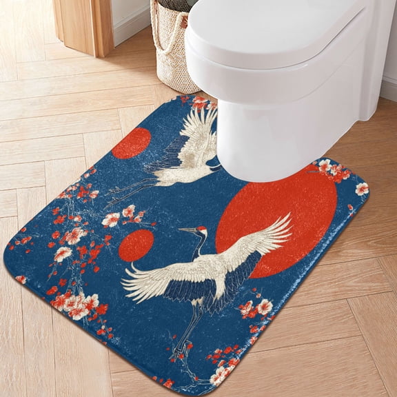 RMDQTR 20" × 24" U Shape Bathroom Rugs Plush Toilet Base Mat Soft Rugs Non Slip Absorbent Cherry Blossoms
