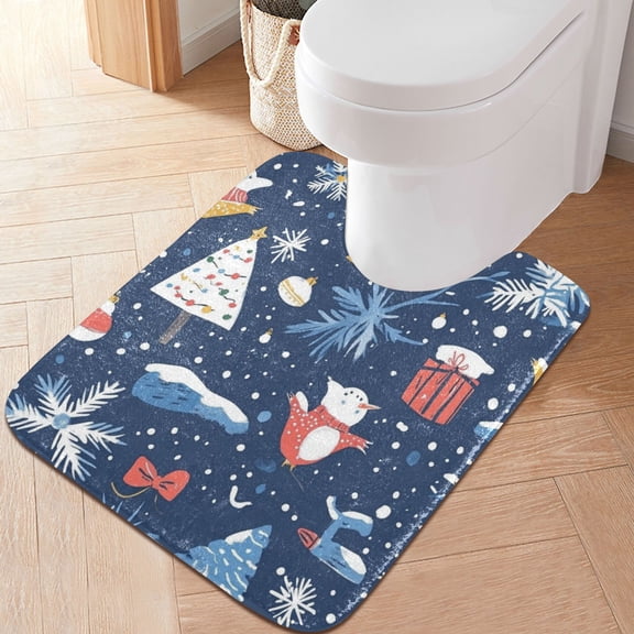 RMDQTR 20" × 24" U Shape Bathroom Rugs Plush Toilet Base Mat Soft Rugs Non Slip Absorbent Christmas Cute Patterns