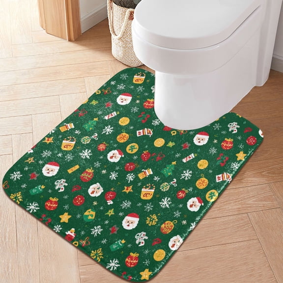 RMDQTR 20" × 24" U Shape Bathroom Rugs Plush Toilet Base Mat Soft Rugs Non Slip Absorbent Christmas Decorations