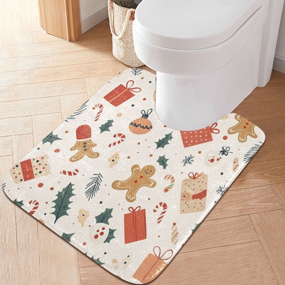 RMDQTR 20" × 24" U Shape Bathroom Rugs Plush Toilet Base Mat Soft Rugs Non Slip Absorbent Christmas Decorations