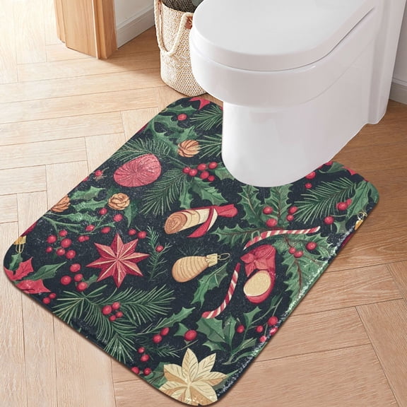 RMDQTR 20" × 24" U Shape Bathroom Rugs Plush Toilet Base Mat Soft Rugs Non Slip Absorbent Christmas Elements