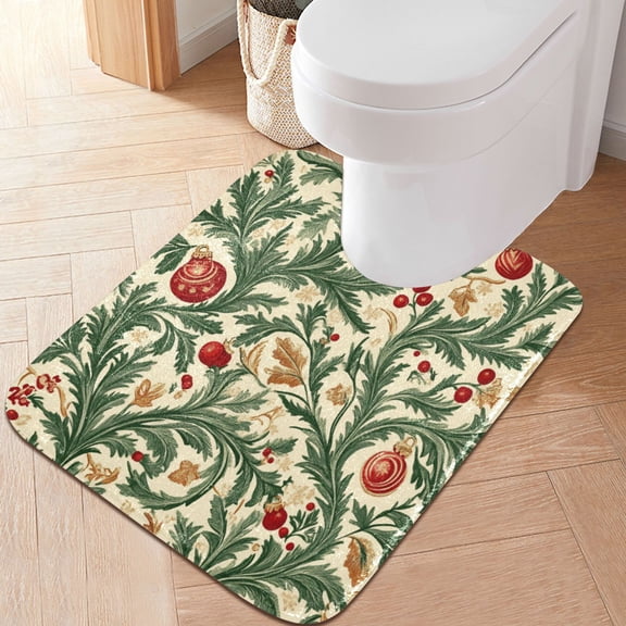 RMDQTR 20" × 24" U Shape Bathroom Rugs Plush Toilet Base Mat Soft Rugs Non Slip Absorbent Christmas Leaves