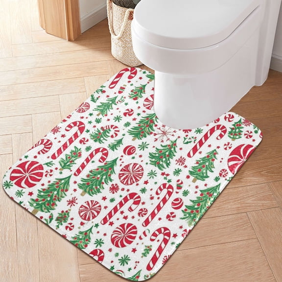 RMDQTR 20" × 24" U Shape Bathroom Rugs Plush Toilet Base Mat Soft Rugs Non Slip Absorbent Christmas Vibe Elements