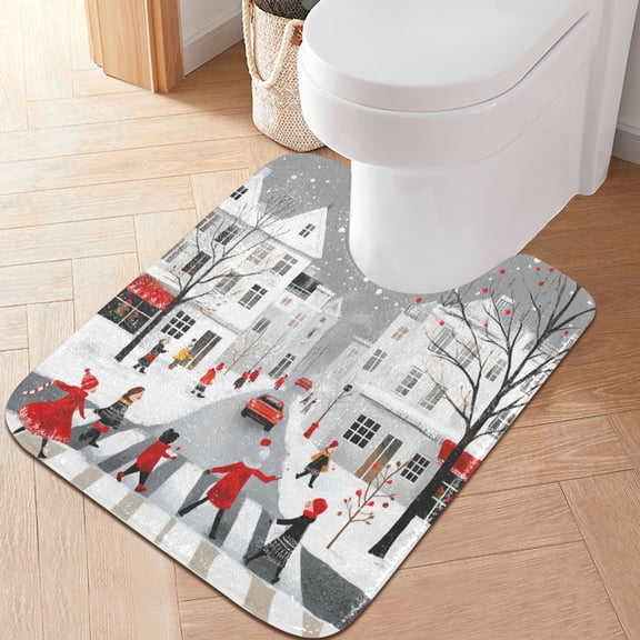 RMDQTR 20" × 24" U Shape Bathroom Rugs Plush Toilet Base Mat Soft Rugs Non Slip Absorbent Christmas