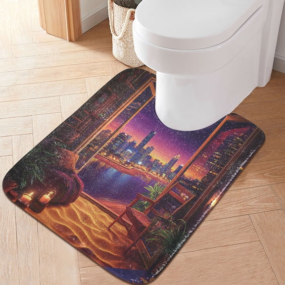 RMDQTR 20" × 24" U Shape Bathroom Rugs Plush Toilet Base Mat Soft Rugs Non Slip Absorbent City Night