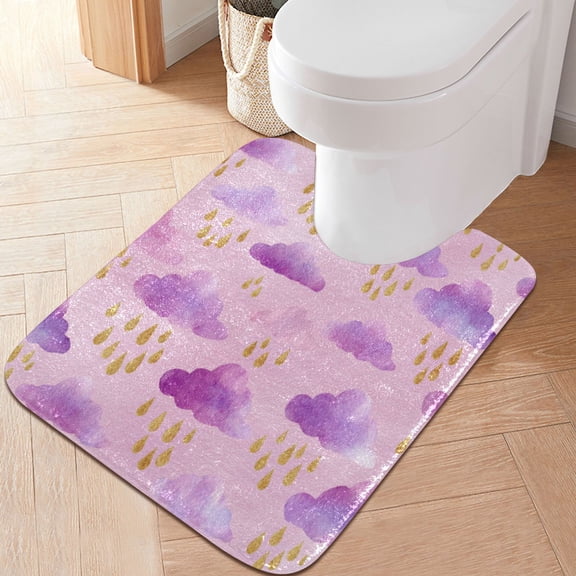 RMDQTR 20" × 24" U Shape Bathroom Rugs Plush Toilet Base Mat Soft Rugs Non Slip Absorbent Clouds and Raindrops