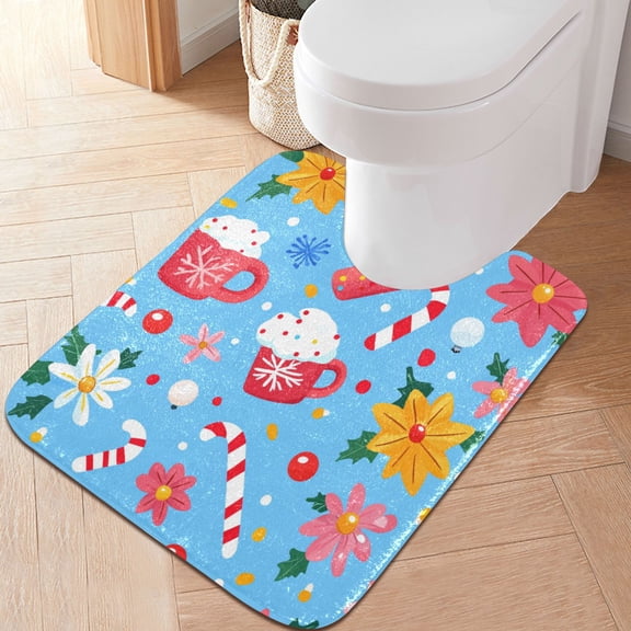RMDQTR 20" × 24" U Shape Bathroom Rugs Plush Toilet Base Mat Soft Rugs Non Slip Absorbent Colorful Christmas