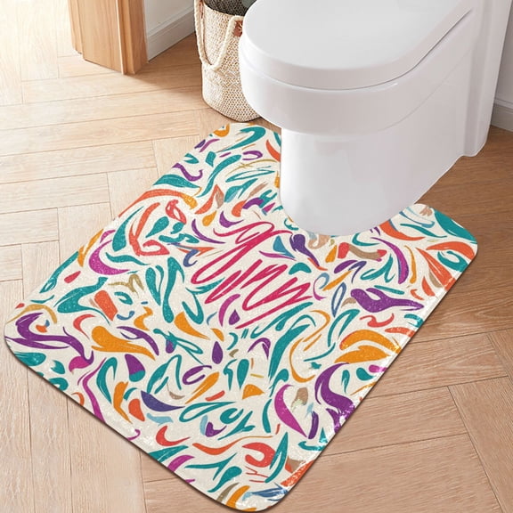 RMDQTR 20" × 24" U Shape Bathroom Rugs Plush Toilet Base Mat Soft Rugs Non Slip Absorbent Colorful Irregular Lines