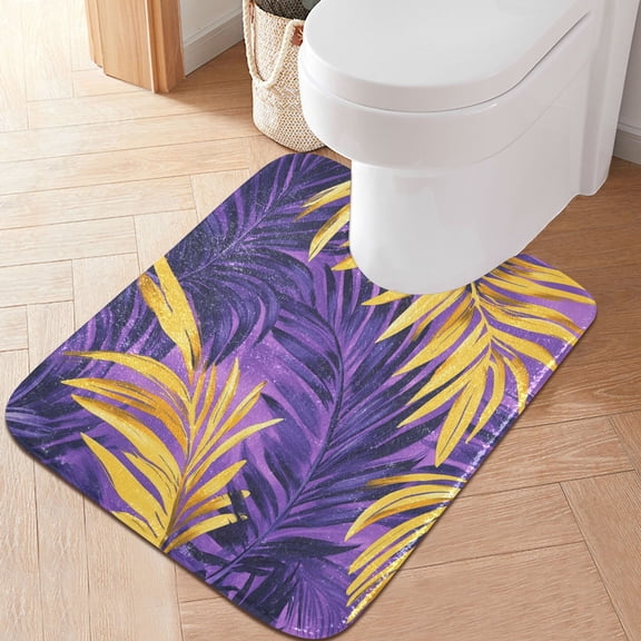 RMDQTR 20" × 24" U Shape Bathroom Rugs Plush Toilet Base Mat Soft Rugs Non Slip Absorbent Colorful Palm Leaves