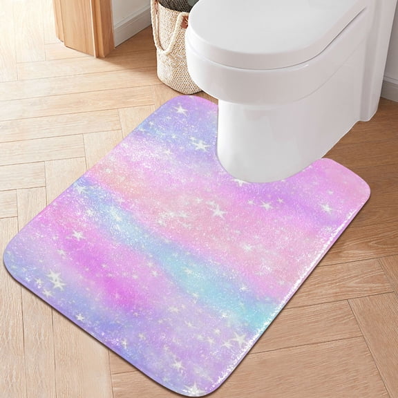 RMDQTR 20" × 24" U Shape Bathroom Rugs Plush Toilet Base Mat Soft Rugs Non Slip Absorbent Colorful Shining Star