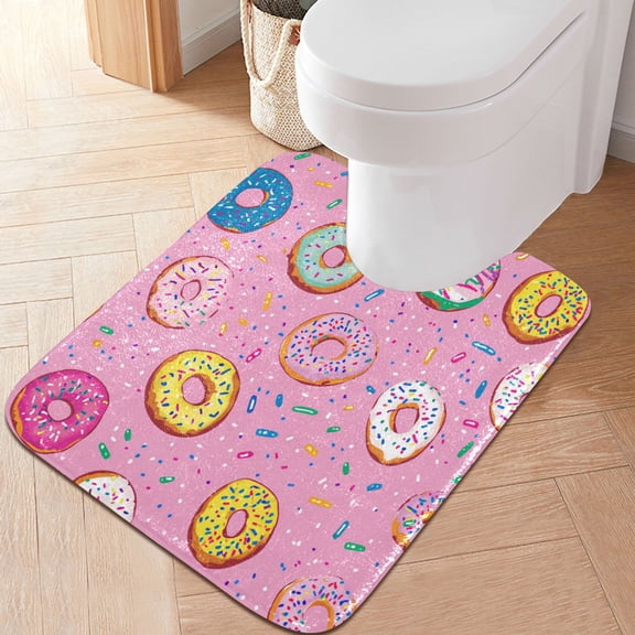 RMDQTR 20" × 24" U Shape Bathroom Rugs Plush Toilet Base Mat Soft Rugs Non Slip Absorbent Colorful Sprinkled Donuts