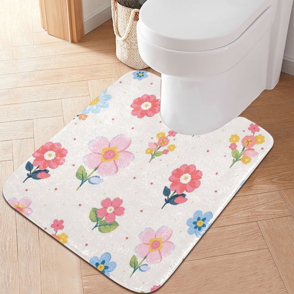 RMDQTR 20" × 24" U Shape Bathroom Rugs Plush Toilet Base Mat Soft Rugs Non Slip Absorbent Countryside Style Flowers