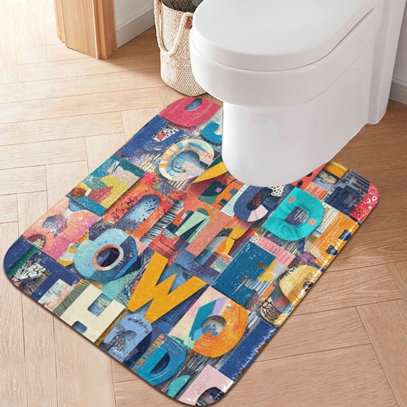 RMDQTR 20" × 24" U Shape Bathroom Rugs Plush Toilet Base Mat Soft Rugs Non Slip Absorbent Creative Alphabet Patterns