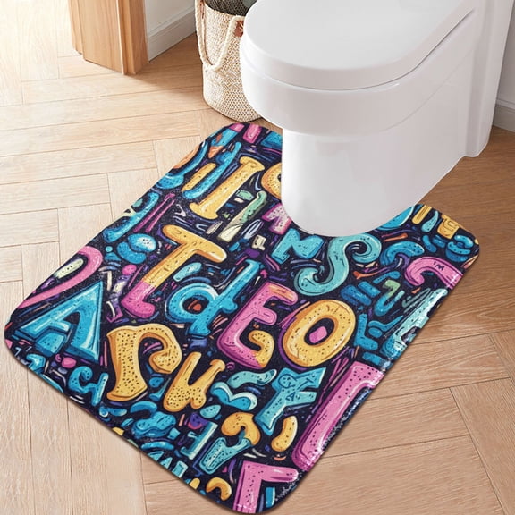 RMDQTR 20" × 24" U Shape Bathroom Rugs Plush Toilet Base Mat Soft Rugs Non Slip Absorbent Creative Colorful Alphabet