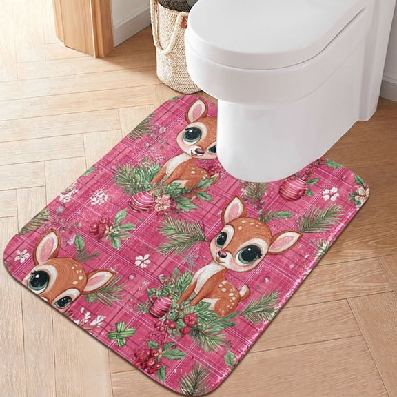 RMDQTR 20" × 24" U Shape Bathroom Rugs Plush Toilet Base Mat Soft Rugs Non Slip Absorbent Cute Adorable Baby Deer