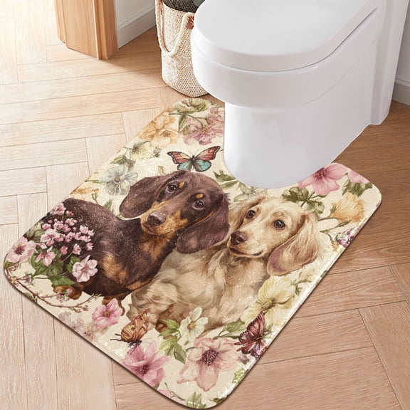 RMDQTR 20" × 24" U Shape Bathroom Rugs Plush Toilet Base Mat Soft Rugs Non Slip Absorbent Cute Adorable Dachshunds