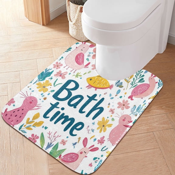 RMDQTR 20" × 24" U Shape Bathroom Rugs Plush Toilet Base Mat Soft Rugs Non Slip Absorbent Cute Bath Time