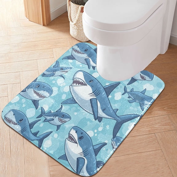 RMDQTR 20" × 24" U Shape Bathroom Rugs Plush Toilet Base Mat Soft Rugs Non Slip Absorbent Cute Cartoon Sharks