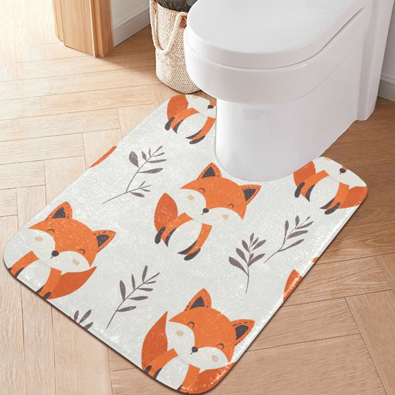 RMDQTR 20" × 24" U Shape Bathroom Rugs Plush Toilet Base Mat Soft Rugs Non Slip Absorbent Cute Fox Pattern