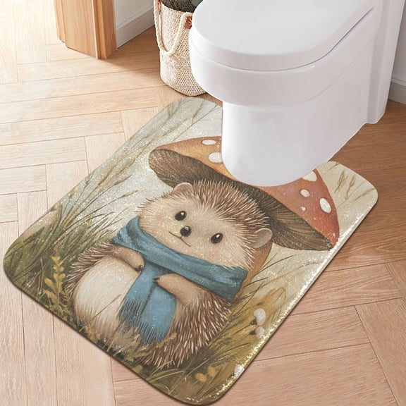 RMDQTR 20" × 24" U Shape Bathroom Rugs Plush Toilet Base Mat Soft Rugs Non Slip Absorbent Cute Hedgehog