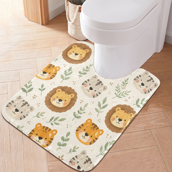 RMDQTR 20" × 24" U Shape Bathroom Rugs Plush Toilet Base Mat Soft Rugs Non Slip Absorbent Cute Jungle Animal Faces