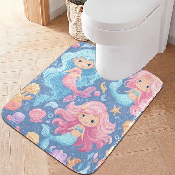 RMDQTR 20" × 24" U Shape Bathroom Rugs Plush Toilet Base Mat Soft Rugs Non Slip Absorbent Cute Little Mermaids