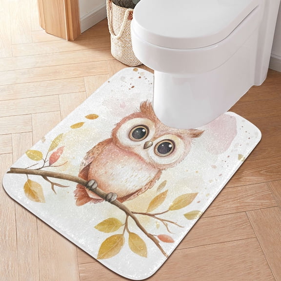 RMDQTR 20" × 24" U Shape Bathroom Rugs Plush Toilet Base Mat Soft Rugs Non Slip Absorbent Cute Owl