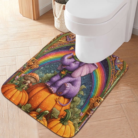 RMDQTR 20" × 24" U Shape Bathroom Rugs Plush Toilet Base Mat Soft Rugs Non Slip Absorbent Cute Purple Elephant