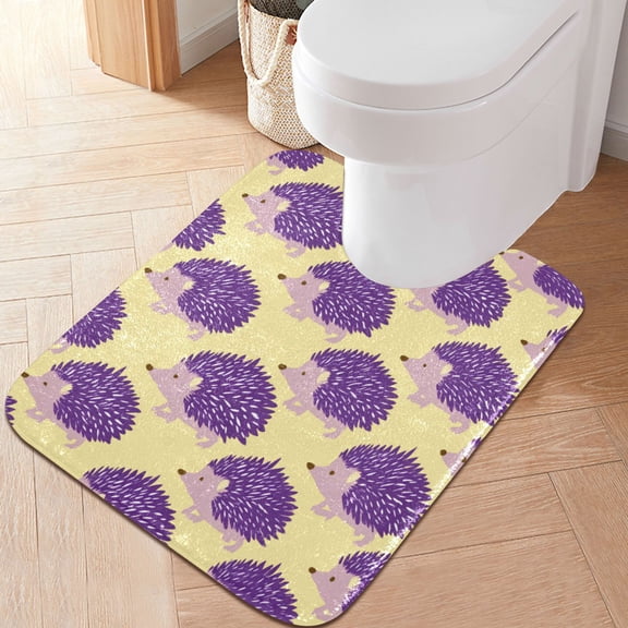 RMDQTR 20" × 24" U Shape Bathroom Rugs Plush Toilet Base Mat Soft Rugs Non Slip Absorbent Cute Purple Hedgehog