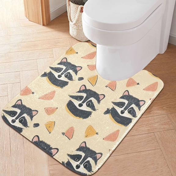 RMDQTR 20" × 24" U Shape Bathroom Rugs Plush Toilet Base Mat Soft Rugs Non Slip Absorbent Cute Raccoon Brown
