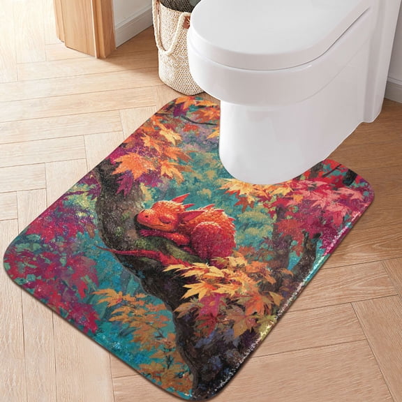 RMDQTR 20" × 24" U Shape Bathroom Rugs Plush Toilet Base Mat Soft Rugs Non Slip Absorbent Cute Red Dragon at Rest