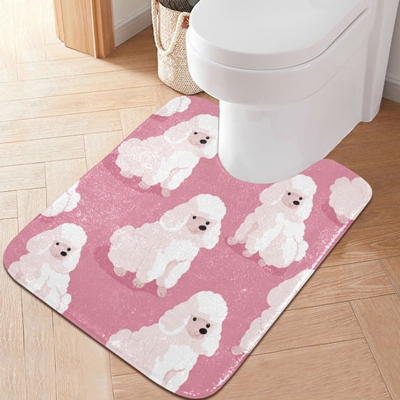 RMDQTR 20" × 24" U Shape Bathroom Rugs Plush Toilet Base Mat Soft Rugs Non Slip Absorbent Cute White Dogs