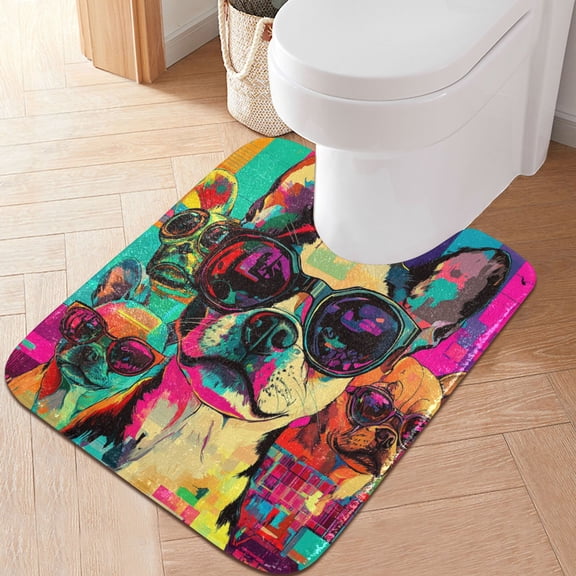 RMDQTR 20" × 24" U Shape Bathroom Rugs Plush Toilet Base Mat Soft Rugs Non Slip Absorbent Cyberpunk Dogs