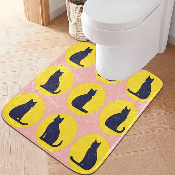 RMDQTR 20" × 24" U Shape Bathroom Rugs Plush Toilet Base Mat Soft Rugs Non Slip Absorbent Dark Blue Cats