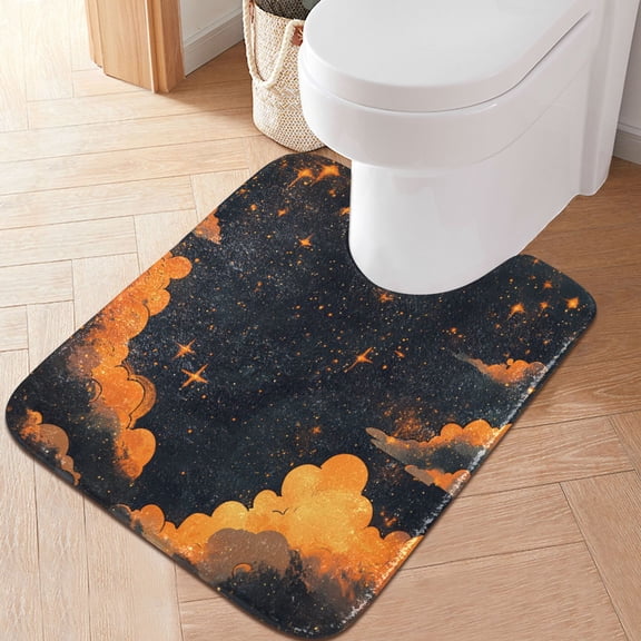 RMDQTR 20" × 24" U Shape Bathroom Rugs Plush Toilet Base Mat Soft Rugs Non Slip Absorbent Dark Sky