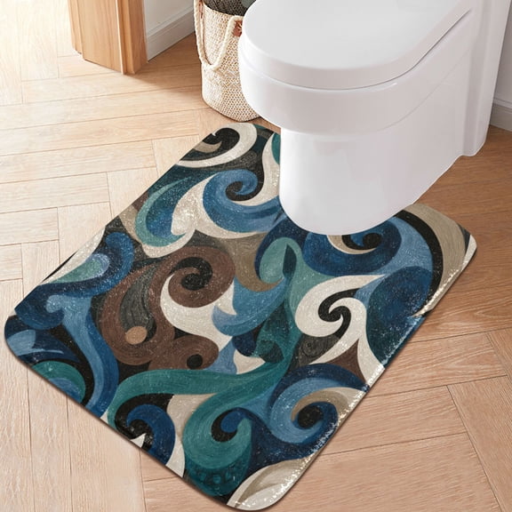RMDQTR 20" × 24" U Shape Bathroom Rugs Plush Toilet Base Mat Soft Rugs Non Slip Absorbent Dark-toned Swirl Pattern