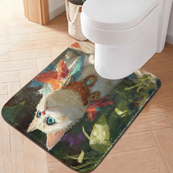 RMDQTR 20" × 24" U Shape Bathroom Rugs Plush Toilet Base Mat Soft Rugs Non Slip Absorbent Decorative Cat