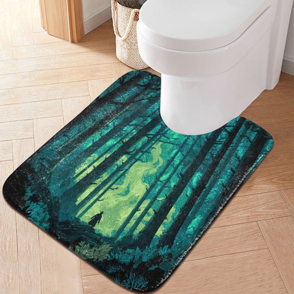 RMDQTR 20" × 24" U Shape Bathroom Rugs Plush Toilet Base Mat Soft Rugs Non Slip Absorbent Dense Forest