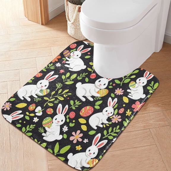 RMDQTR 20" × 24" U Shape Bathroom Rugs Plush Toilet Base Mat Soft Rugs Non Slip Absorbent Easter Pattern