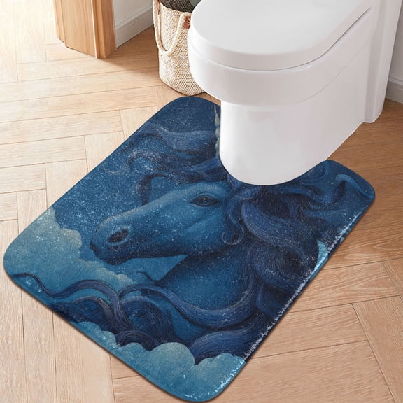 RMDQTR 20" × 24" U Shape Bathroom Rugs Plush Toilet Base Mat Soft Rugs Non Slip Absorbent Elegant Blue Unicorn